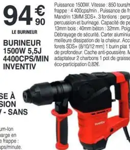 Chretien Matériaux Burineur 1500w 5,5j 4400cps/min inventiv offre