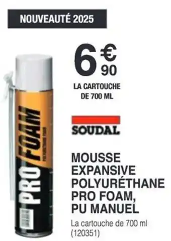 Chretien Matériaux SOUDAL Mousse expansive polyurethane pro foam, pu manuel offre