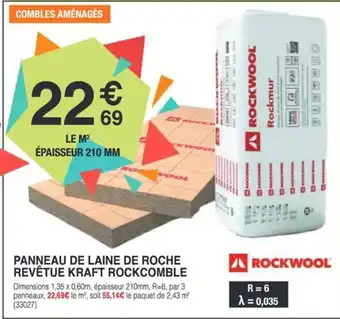 Chretien Matériaux ROCKWOOL Panneau de laine de roche revêtue kraft rockcomble offre