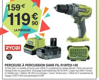 Chretien Matériaux RYOBI Perceuse à percussion sans fil r18pd3-140 offre