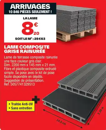 Brico Dépôt Lame composite grise rainurée offre