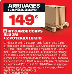 Brico Dépôt Kit garde corps alu 2m +2 poteaux lumio offre