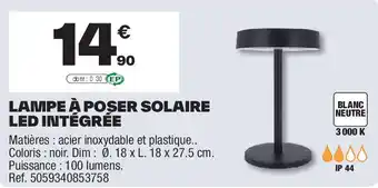 Brico Dépôt Lampe à poser solaire led intégrée offre