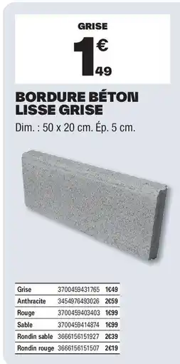 Brico Dépôt Bordure béton lisse grise offre