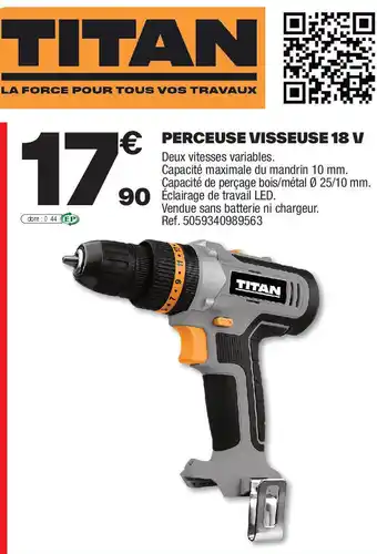 Brico Dépôt TITAN Perceuse visseuse 18 v offre