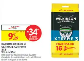 Intermarché Rasoirs xtreme 3 ultimate comfort 2x8 wilkinson offre