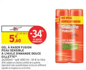 Intermarché Gel à raser fusion peau sensible à l'huile d'amande douce gillette offre