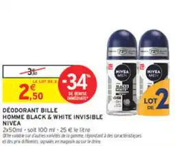 Intermarché Déodorant bille homme black & white invisible nivea offre