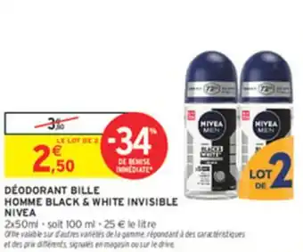 Intermarché Déodorant bille homme black & white invisible nivea offre