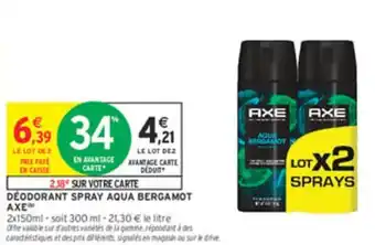 Intermarché Deodorant spray aqua bergamot axe offre