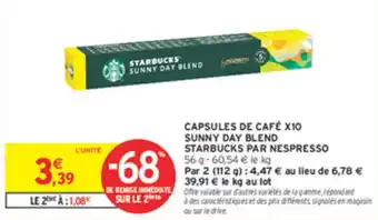 Intermarché Capsules de café x10 sunny day blend starbucks par nespresso offre