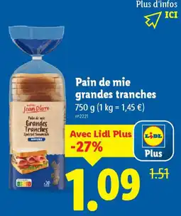 Lidl Pain de mie grandes tranches offre