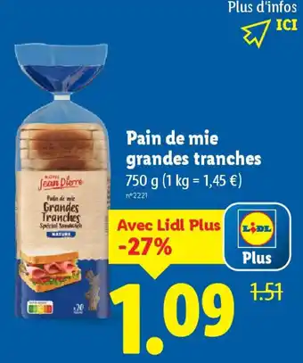 Lidl Pain de mie grandes tranches offre