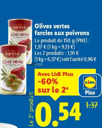 Lidl Olives vertes farcies aux poivrons offre