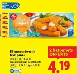 Lidl Bâtonnets de colin MSC panés offre