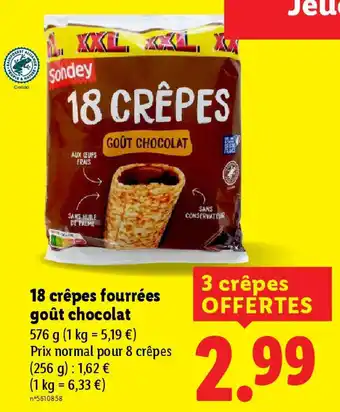 Lidl 18 crêpes fourrées goût chocolat offre