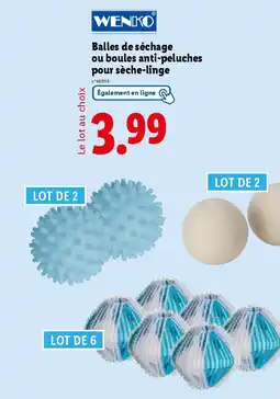 Lidl WENKO Balles de séchage ou boules anti-peluches pour sèche-linge offre