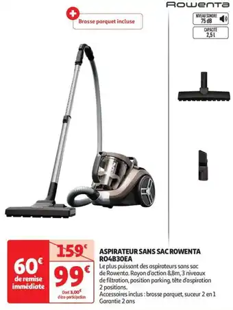 Auchan Supermarché Aspirateur sans sac rowenta RO4B30EA offre