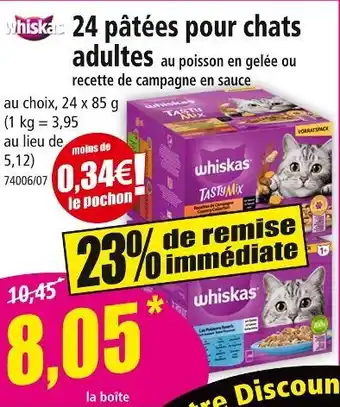 Norma WHISKAS 24 pâtées pour chats adultes offre