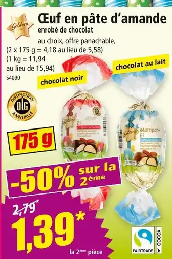 Norma GOLDORA Œuf en pâte d'amande enrobé de chocolat offre