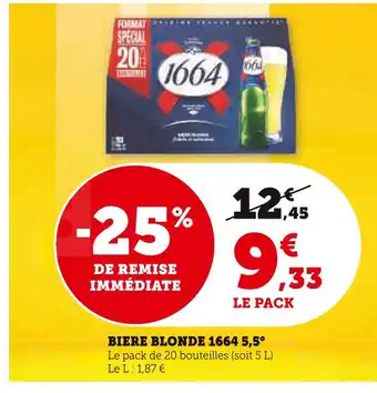 Super U 1664 Bière blonde 5,5° offre