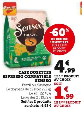 Super U Senseo Cafe Dosettes Espresso Compatible offre