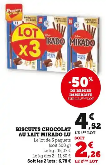 Super U LU Biscuits Chocolat au Lait Mikado offre