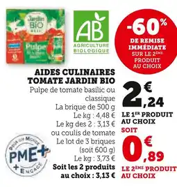 Super U JARDIN BIO Aides culinaires tomate offre