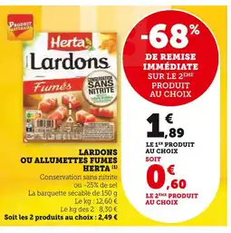 Super U HERTA Lardons ou Allumettes Fumés offre