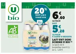 Super U U BIO Lait uht demi ecreme offre