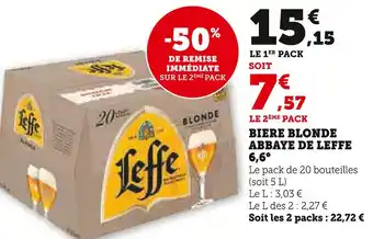 Super U de Leffe Bière Blonde Abbaye 6,6° offre