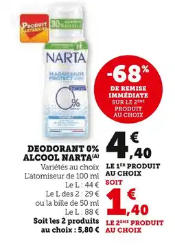 Super U NARTA Déodorant 0% Alcool offre