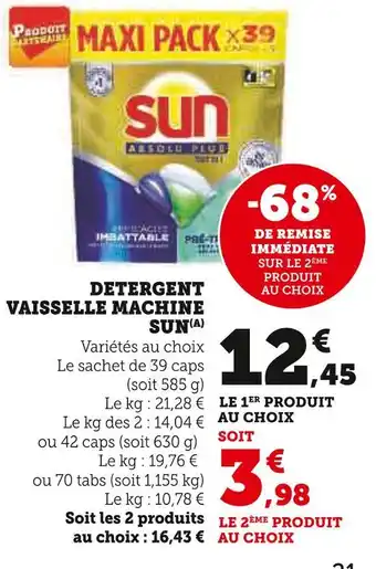 Super U SUN Détergent Vaisselle Machine offre