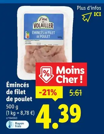 Lidl L'ÉTAL DU VOLAILLER Émincés de filet de poulet offre