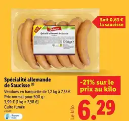 Lidl DULANO Spécialité allemande de saucisse offre