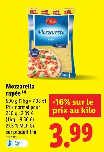 Lidl MILBONA Mozzarella rapée offre