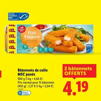 Lidl Ocean Sea Bâtonnets de colin MSC panés offre