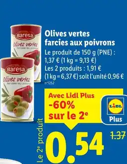 Lidl Baresa Olives vertes farcies aux poivrons offre