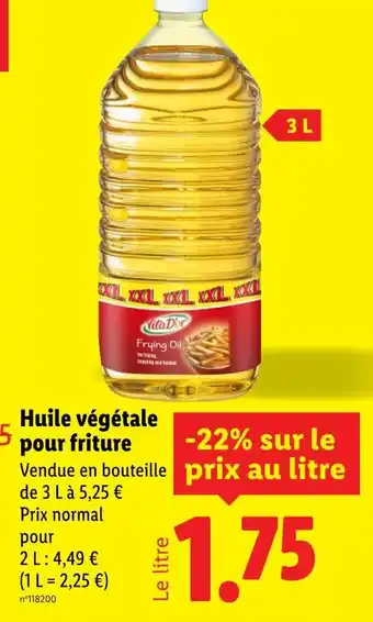 Lidl VITA D'OR Huile végétale pour friture offre