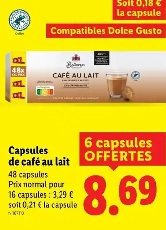 Lidl Bellarom Capsules de café au lait offre