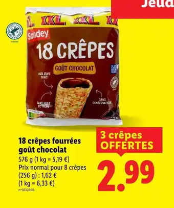 Lidl Sondey 18 crêpes fourrées goût chocolat offre