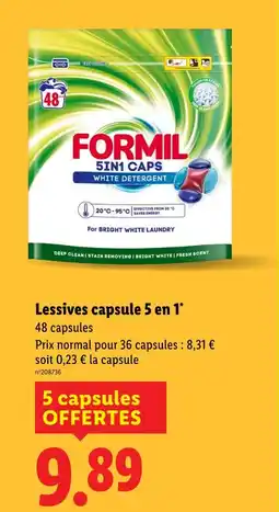 Lidl FORMIL 5 in 1 caps white detergent offre