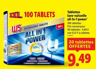 Lidl W5 Tablettes lave-vaisselle all-in-1 power offre