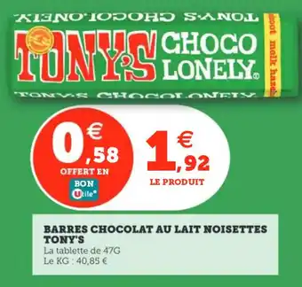 Utile Barres chocolat au lait noisettes tony's offre