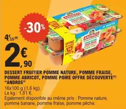 E.Leclerc Express Dessert fruitier pomme nature, pomme fraise, pomme abricot, pomme poire offre découverte andros offre