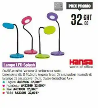 Calipage Lampe Led Splash Hansa offre