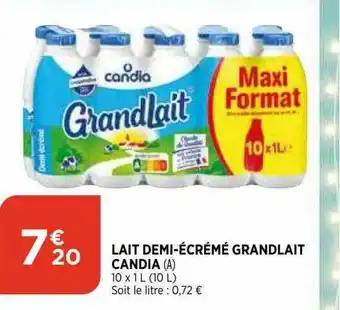 Lait Demi-écrémé Grandlait Candia