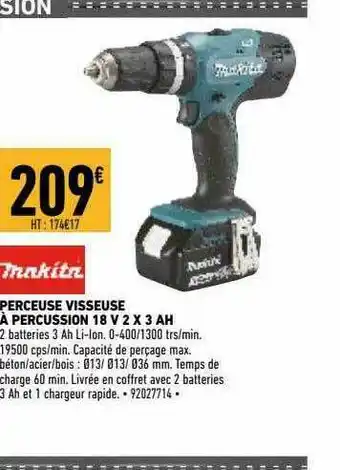 Brico Cash Perceuse Visseuse à Percussion 18 V X 3 Ah Makita offre