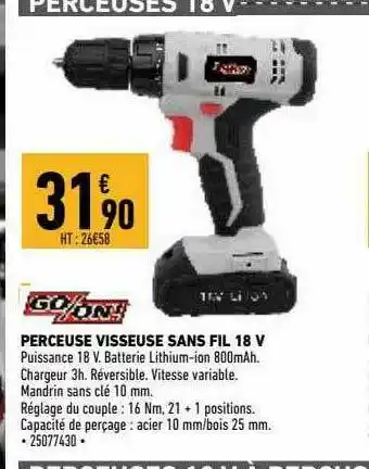 Brico Cash Perceuse Visseuse Sans Fil 18 V Go On! offre