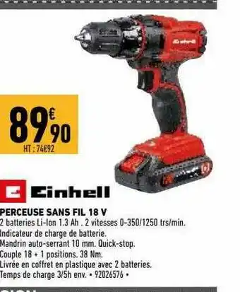 Brico Cash Einhell Perceuse Sans Fil 18 V offre